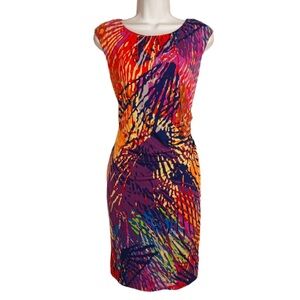 Ellen Tracy Multicolor Abstract Pattern Dress